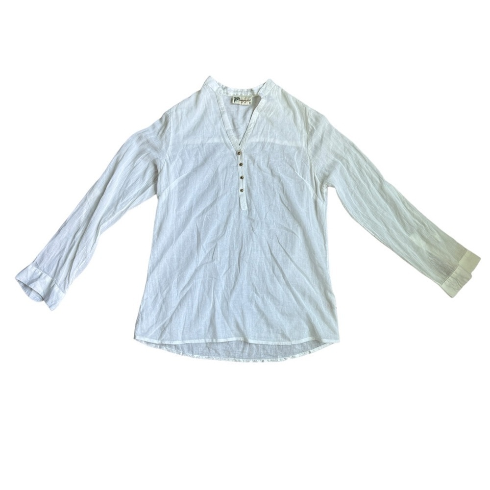 Magazine Women's Top Blouse White Size Small Roll Tab Sleeves 100% Cotton Vtg‌